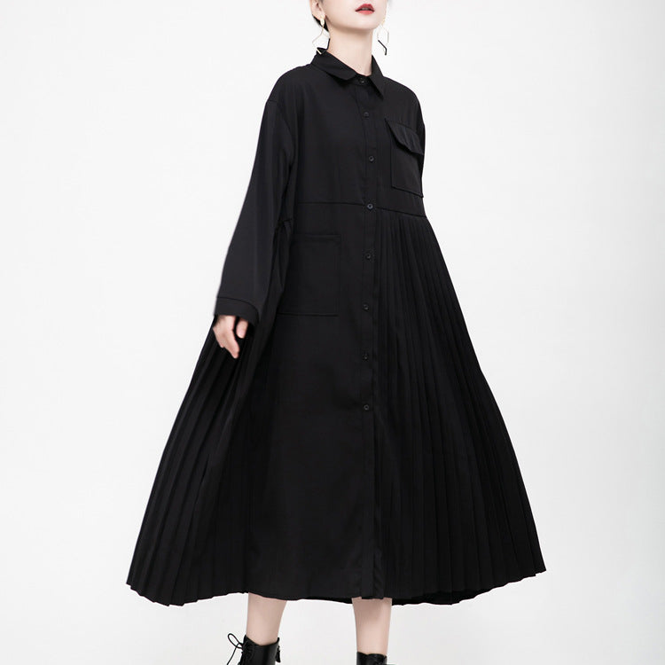 Black Casual Women Long Shirts Cozy Dresses-Fall Dresses-Black-One Size-Free Shipping at meselling99