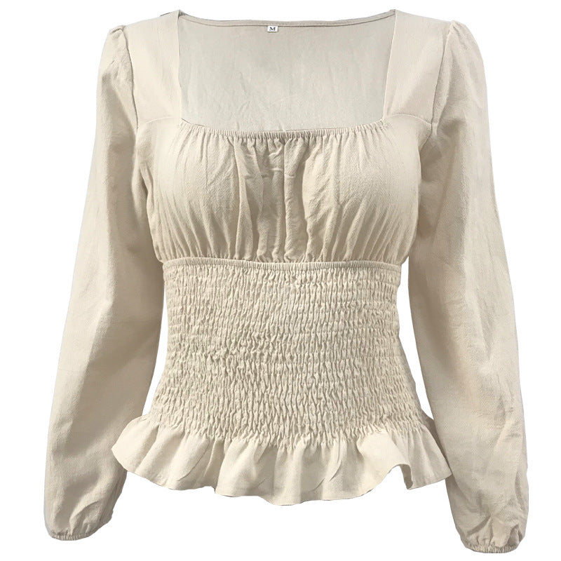 Fashion Square Neckline Long Sleeves T Shirts for Women