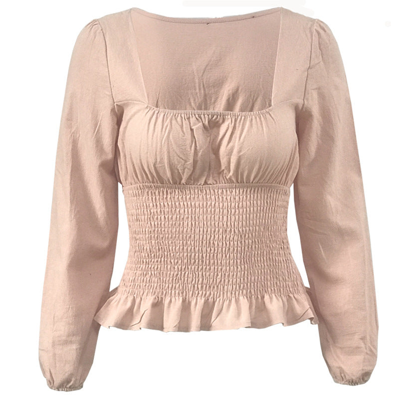 Fashion Square Neckline Long Sleeves T Shirts for Women