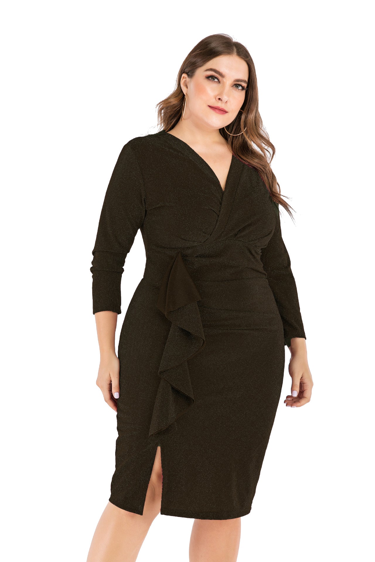 Plus Sizes V Neck Women Bodycon Sexy Dresses-Plus Size Dresses-Free Shipping at meselling99
