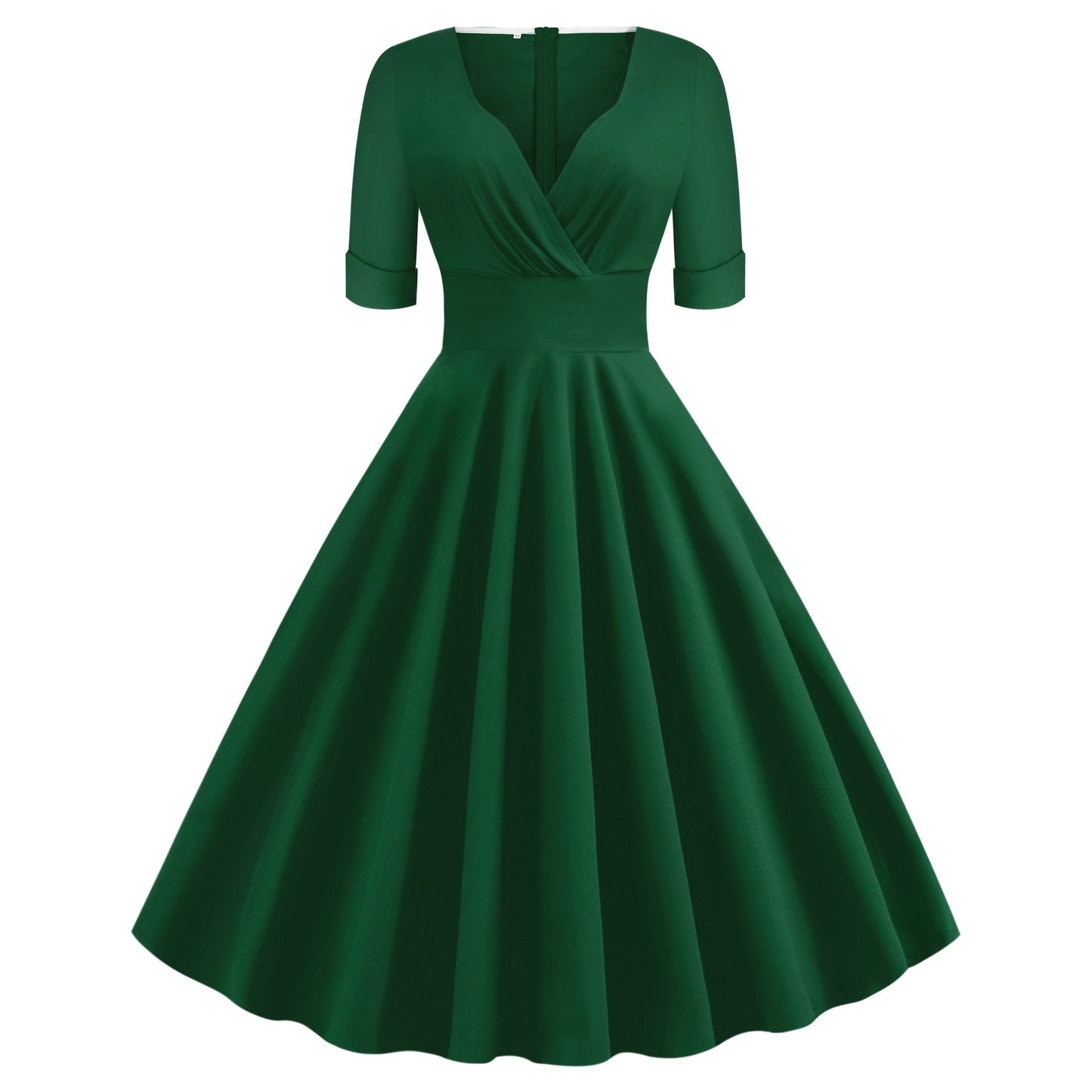 Vintage Short Sleeves V Neck Ball Dresses-Vintage Dresses-Green-S-Free Shipping at meselling99