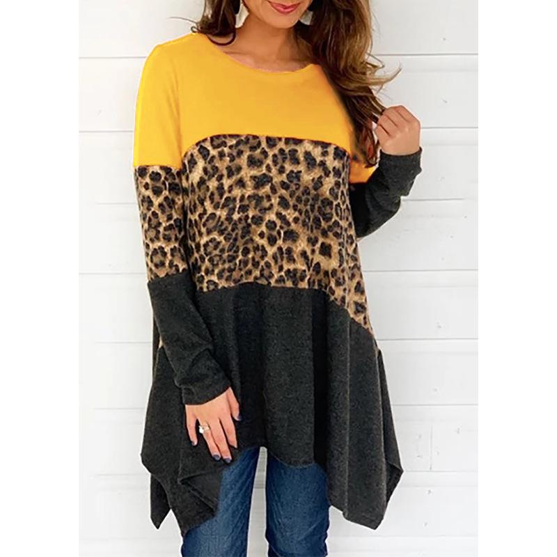 Women Round Neck Leopard Long Sleeves Sweaters-STYLEGOING