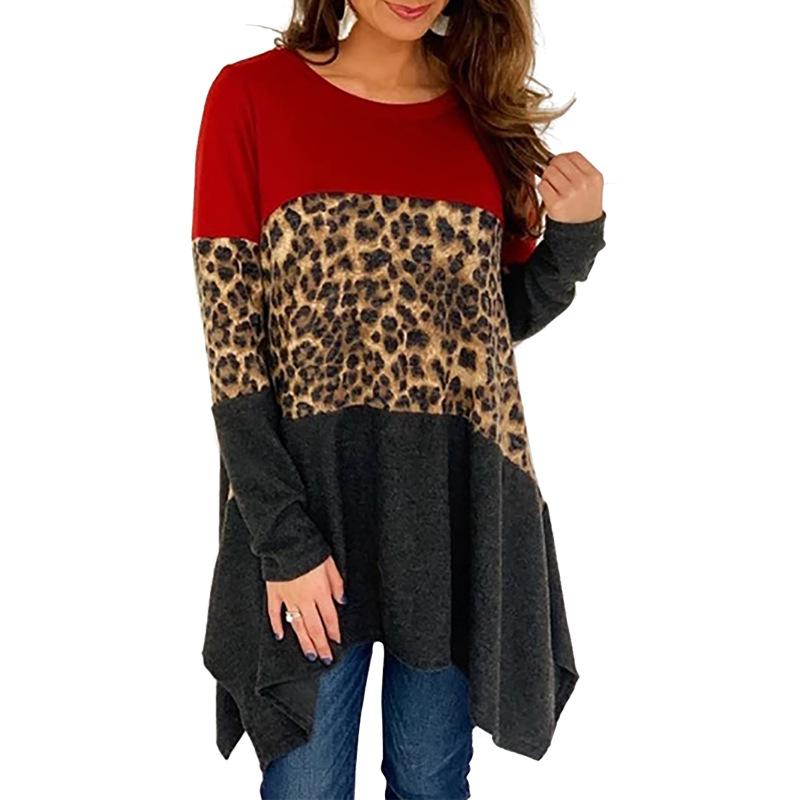 Women Round Neck Leopard Long Sleeves Sweaters-STYLEGOING