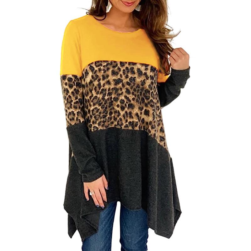 Women Round Neck Leopard Long Sleeves Sweaters-STYLEGOING