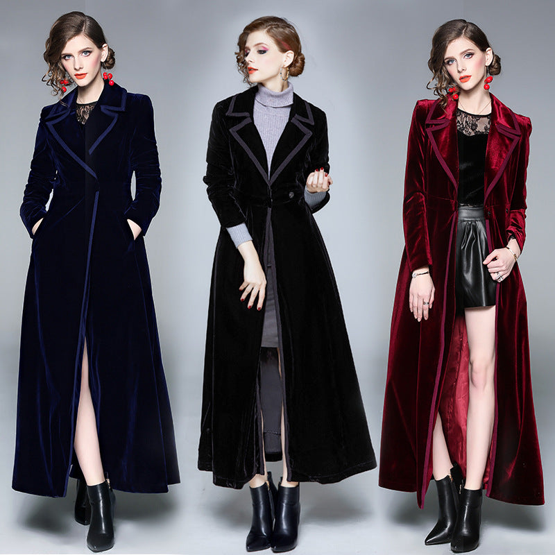 Luxury Velvet Winter Long Wind Trenchcoat for Women