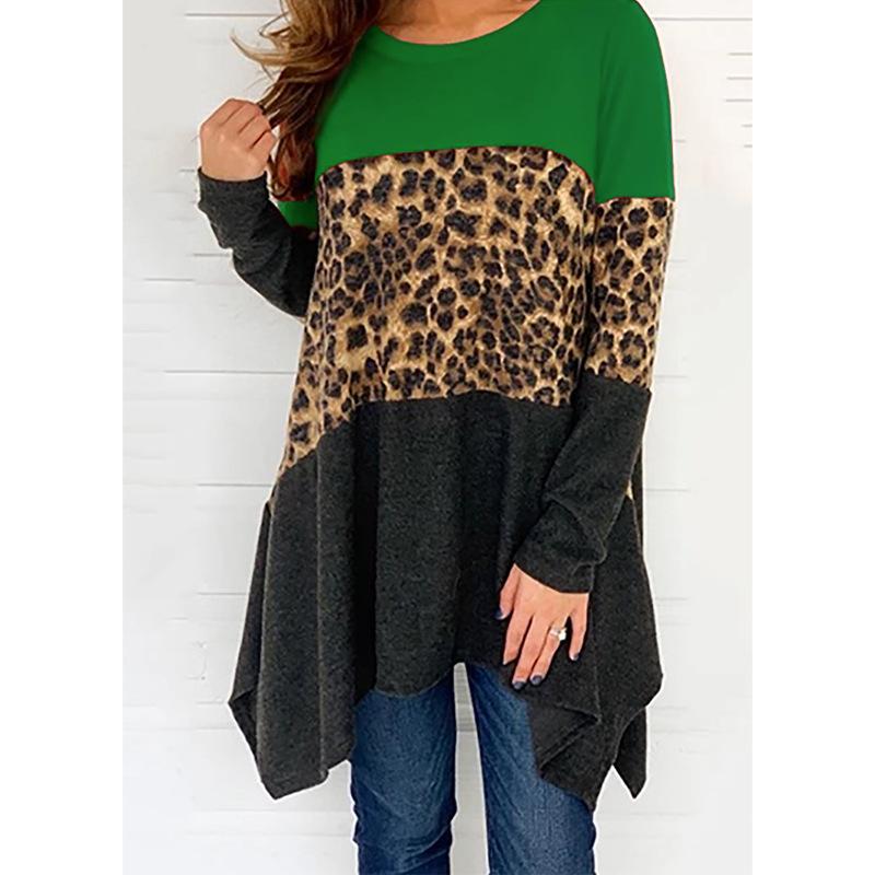 Women Round Neck Leopard Long Sleeves Sweaters-STYLEGOING