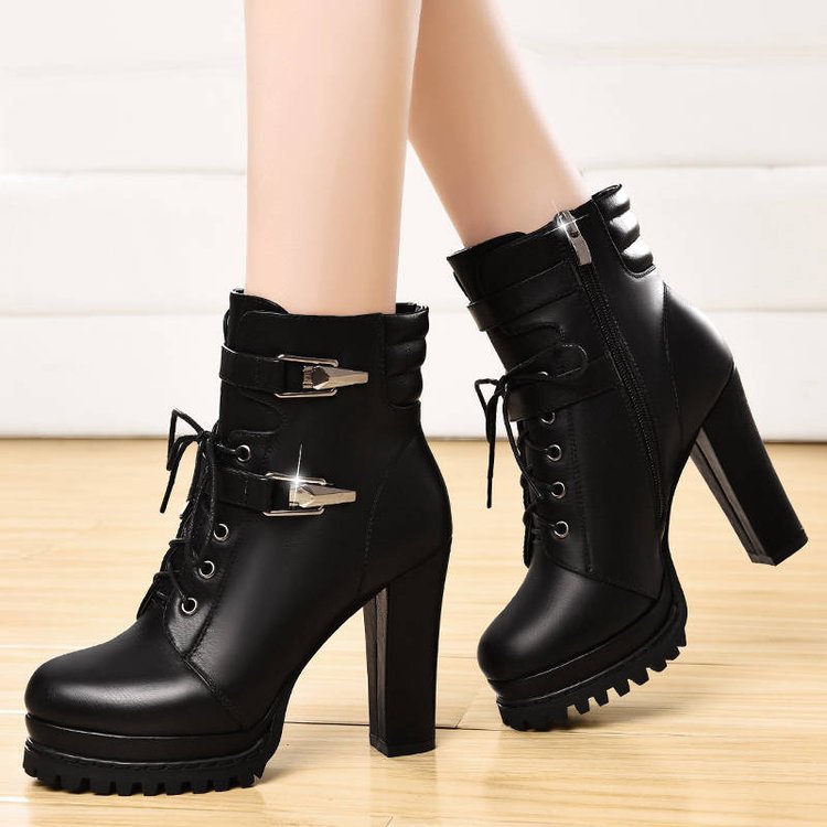 Fashion Women Chunky Heels Short Winter Velvet Boots