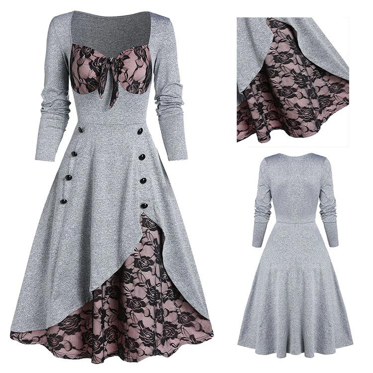 Vintage Middle Age Lace Long Sleeves Dresses for Women-Dresses-Free Shipping at meselling99