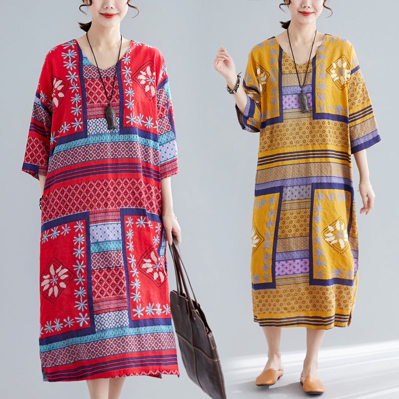 Ethnic Summer Linen Plus Sizes Dresses-Dresses-Free Shipping at meselling99