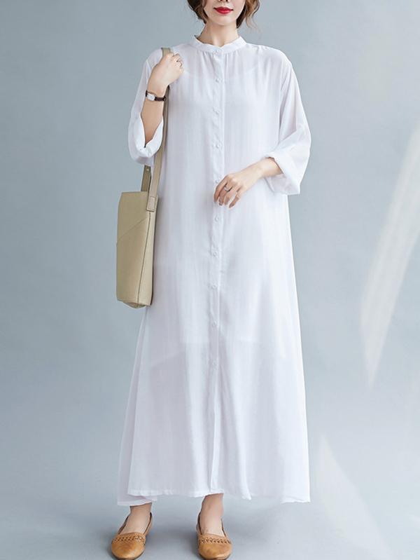 Meselling99 Original Solid Round-Neck Shirts Dress-Maxi Dress-Free Shipping at meselling99