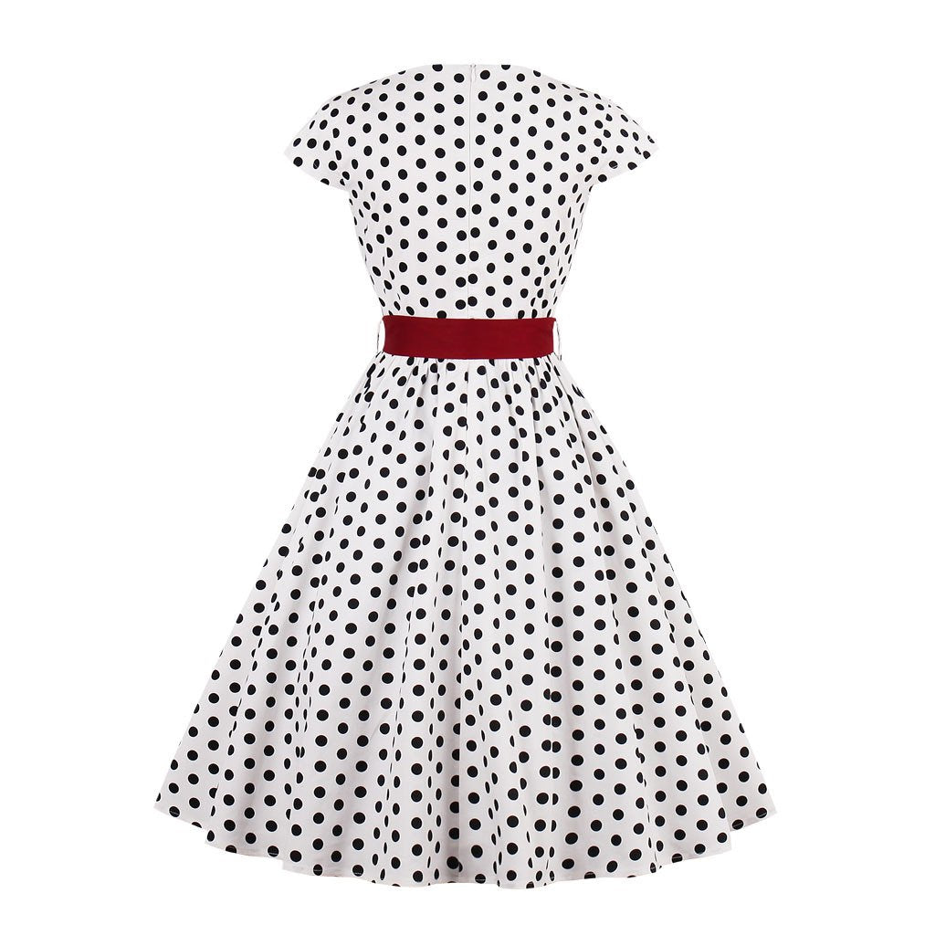 Women Regular Waist Dot Print Plus Sizes Midi Dresses-Vintage Dresses-Free Shipping at meselling99