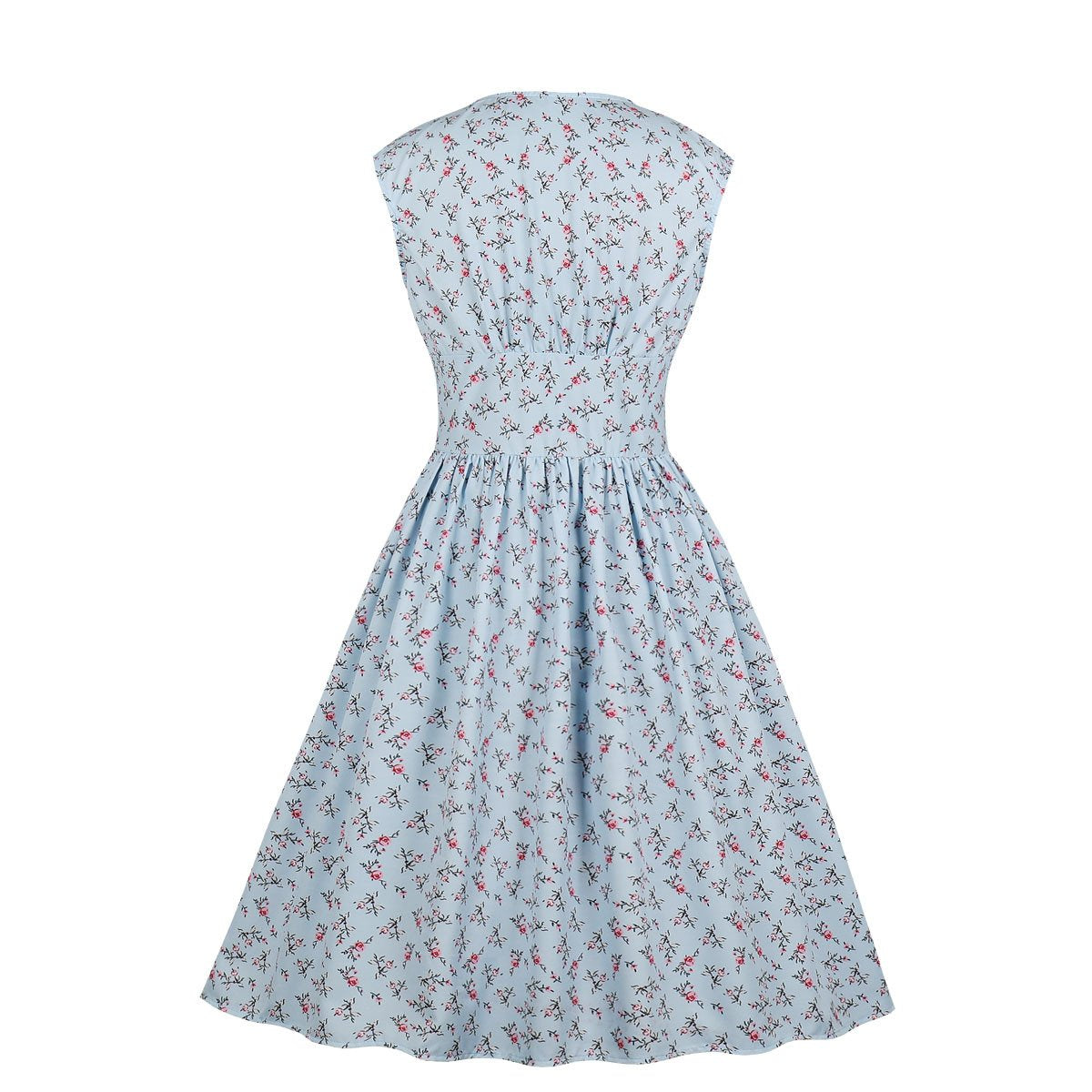 Women V Neck Floral Print High Waist Vintage Dresses with Button-Vintage Dresses-Free Shipping at meselling99