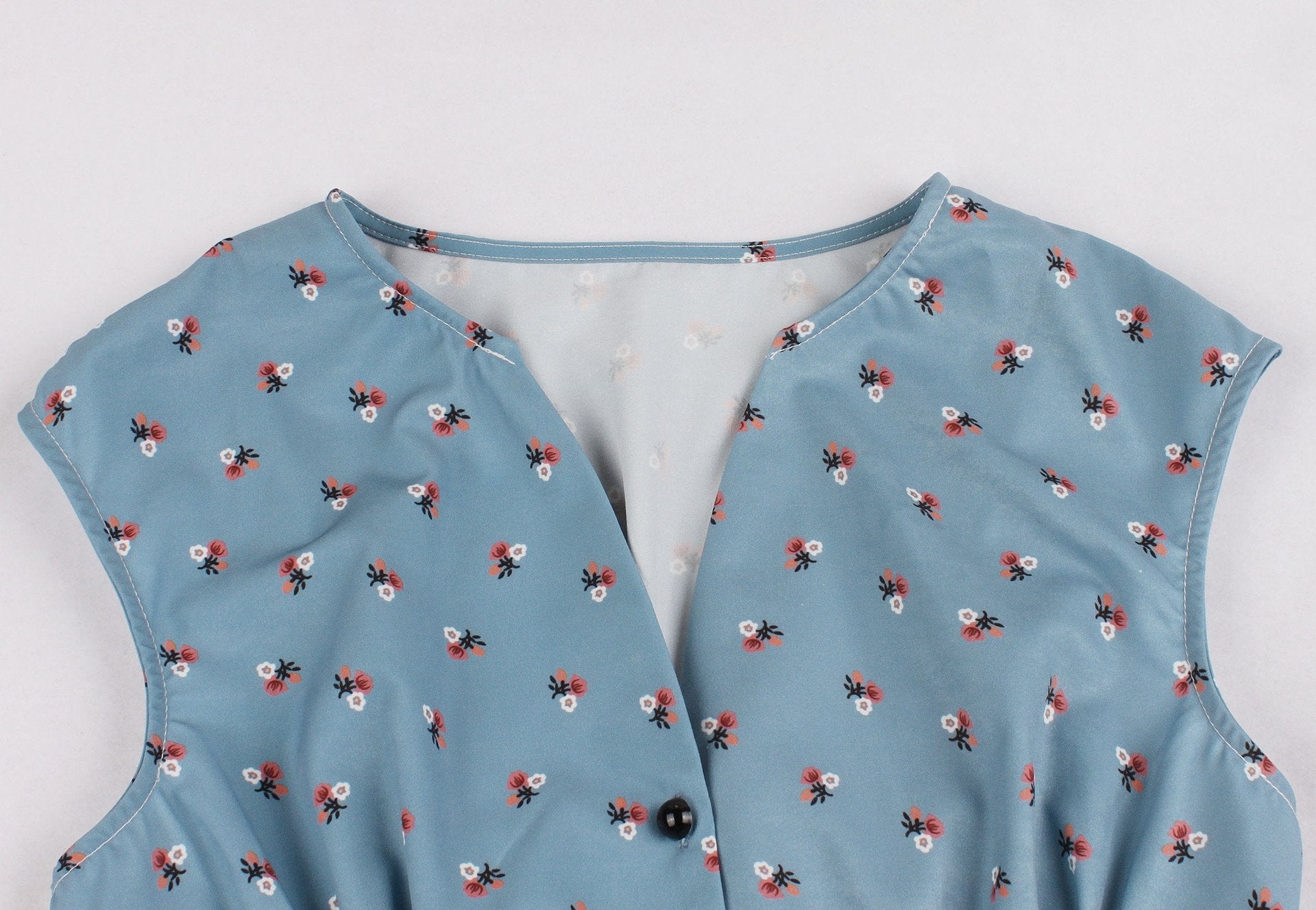 Women V Neck Floral Print High Waist Vintage Dresses with Button-Vintage Dresses-Free Shipping at meselling99