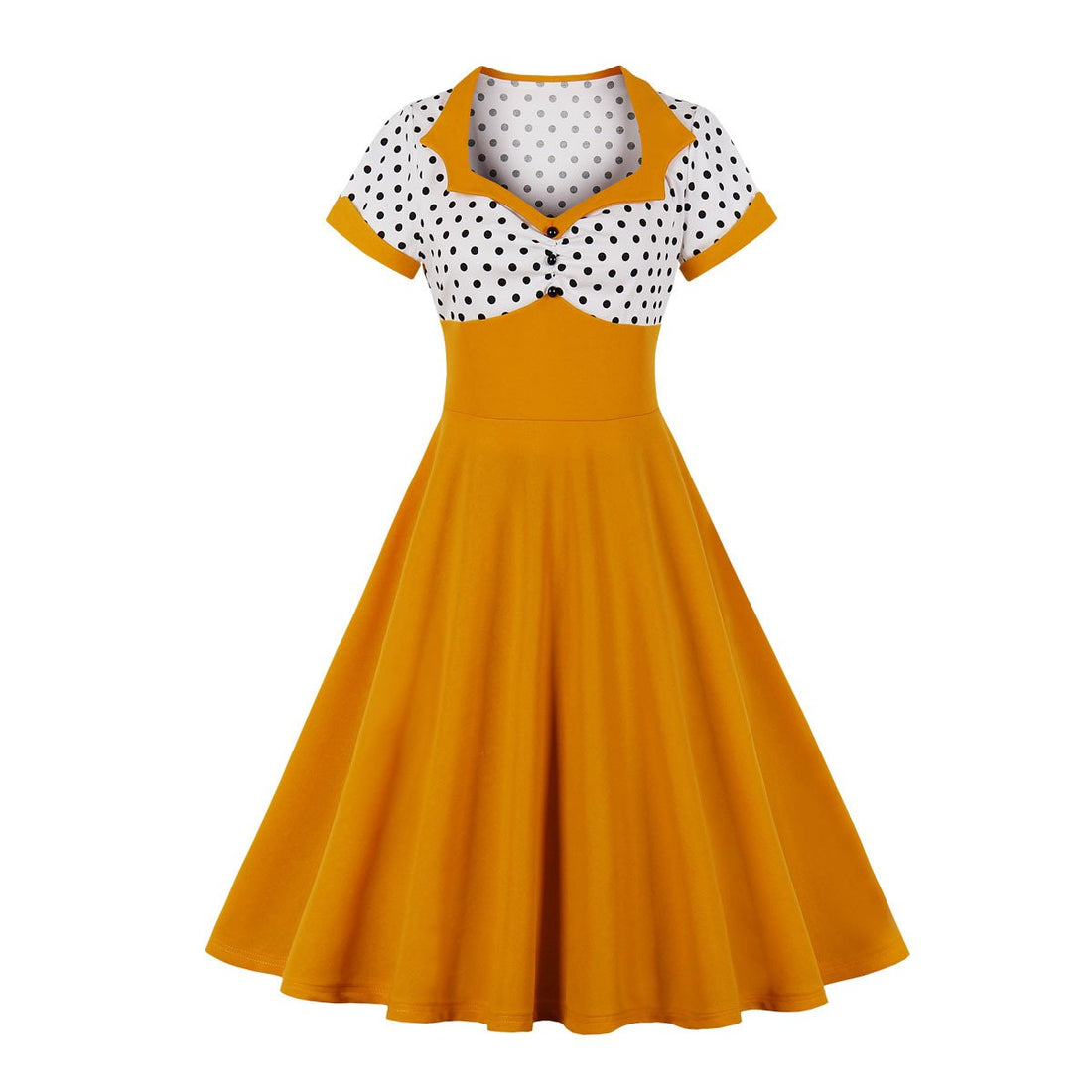 Women Square Neckline Dot Print Plus Size Retro Dresses-Vintage Dresses-Orange-S-Free Shipping at meselling99