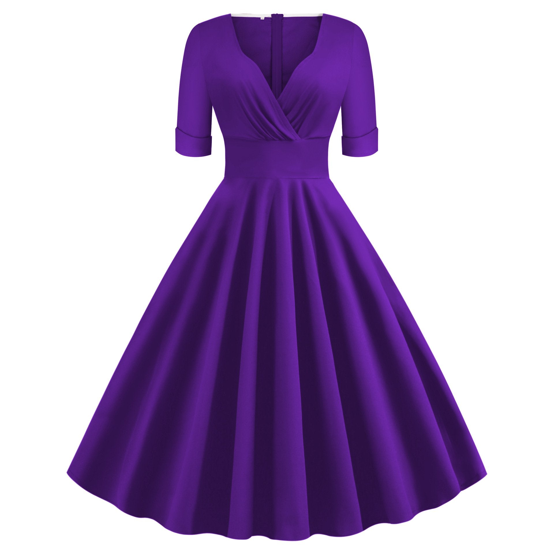 Vintage Short Sleeves V Neck Ball Dresses-Vintage Dresses-Purple-S-Free Shipping at meselling99