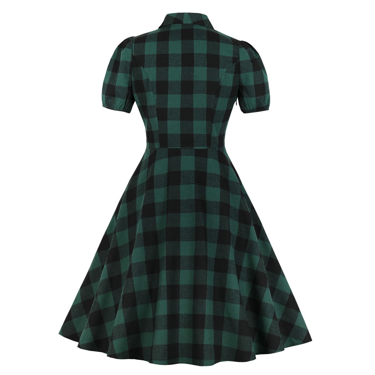 Women Short Sleeves Plaid Vintage Dresses-Vintage Dresses-Free Shipping at meselling99