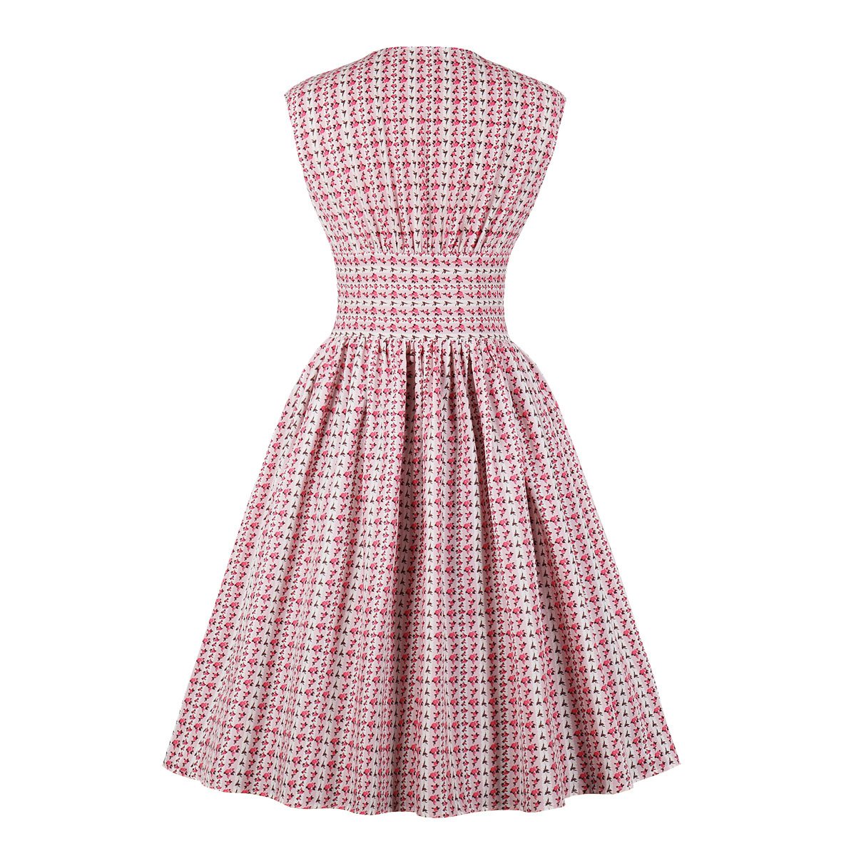 Women V Neck Floral Print High Waist Vintage Dresses with Button-Vintage Dresses-Free Shipping at meselling99