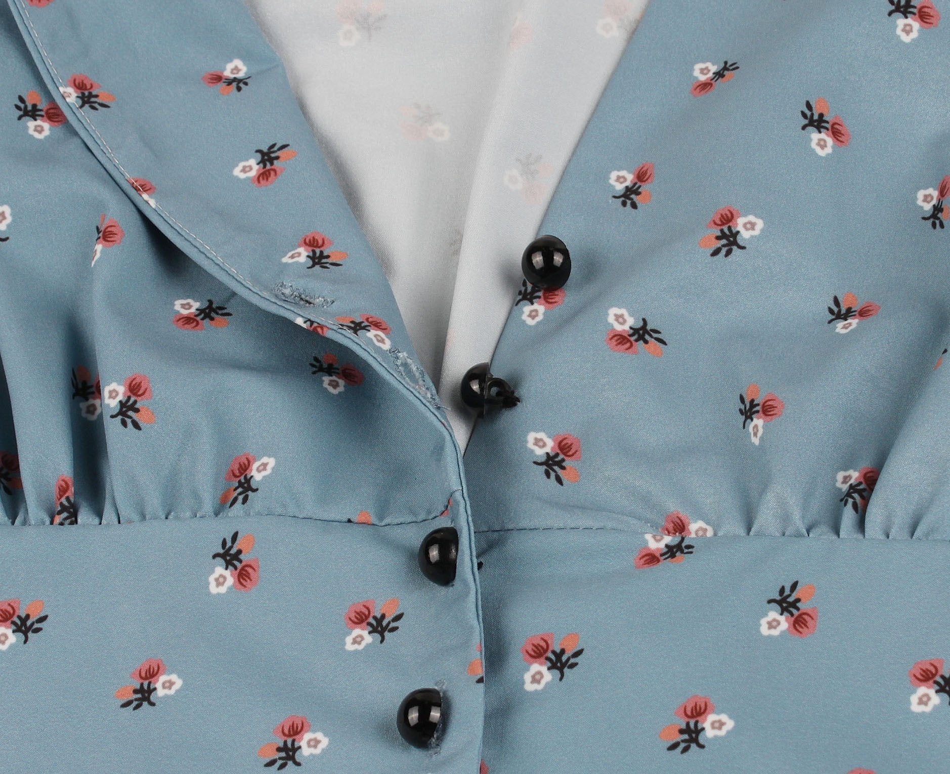 Women V Neck Floral Print High Waist Vintage Dresses with Button-Vintage Dresses-Free Shipping at meselling99