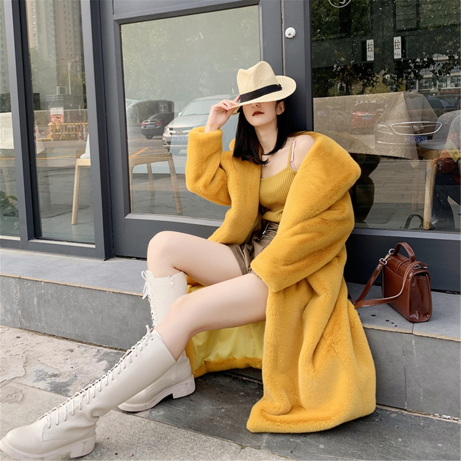 Women Winter Long Plus-Size Faux Rabbit Fur Coat