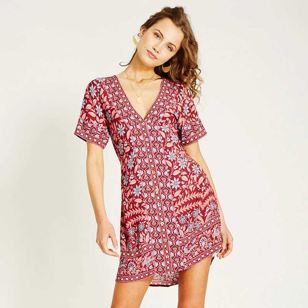 Summer Holiday Women Boho Floral Short Dresses