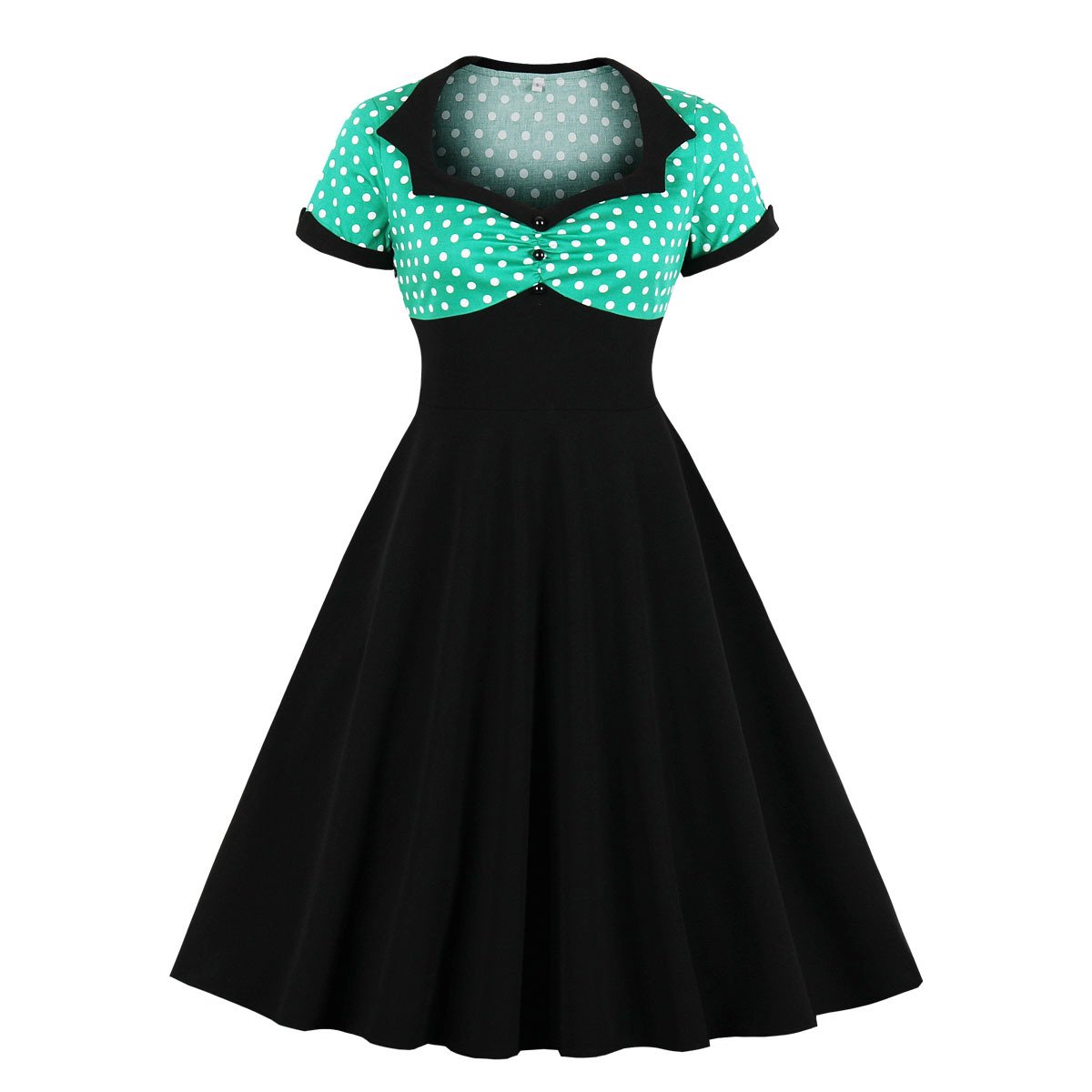 Women Square Neckline Dot Print Plus Size Retro Dresses-Vintage Dresses-Free Shipping at meselling99