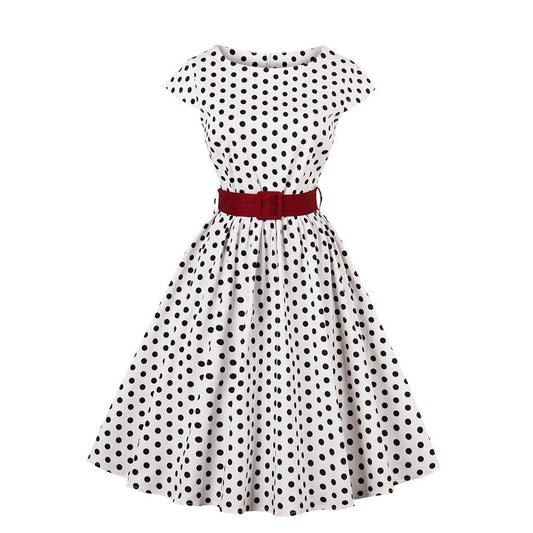 Women Regular Waist Dot Print Plus Sizes Midi Dresses-Vintage Dresses-Free Shipping at meselling99