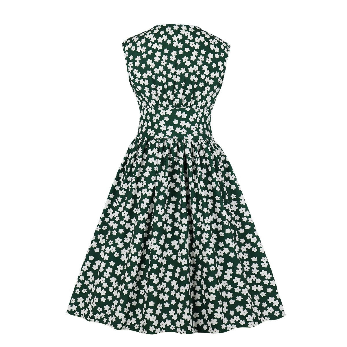 Women V Neck Floral Print High Waist Vintage Dresses with Button-Vintage Dresses-Free Shipping at meselling99