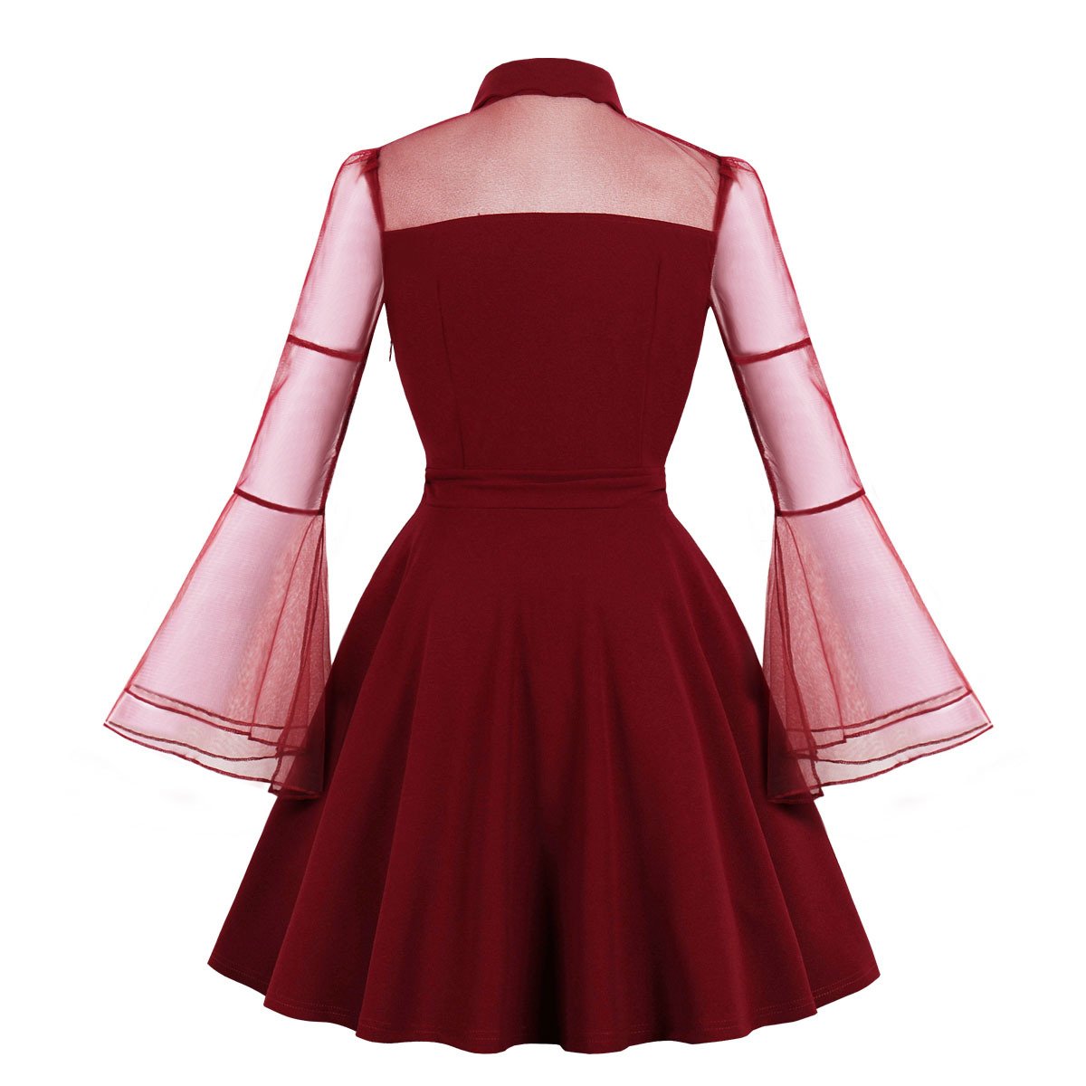 Plus Sizes Net Bell Sleeves Vintage Mini Dresses-Vintage Dresses-Free Shipping at meselling99