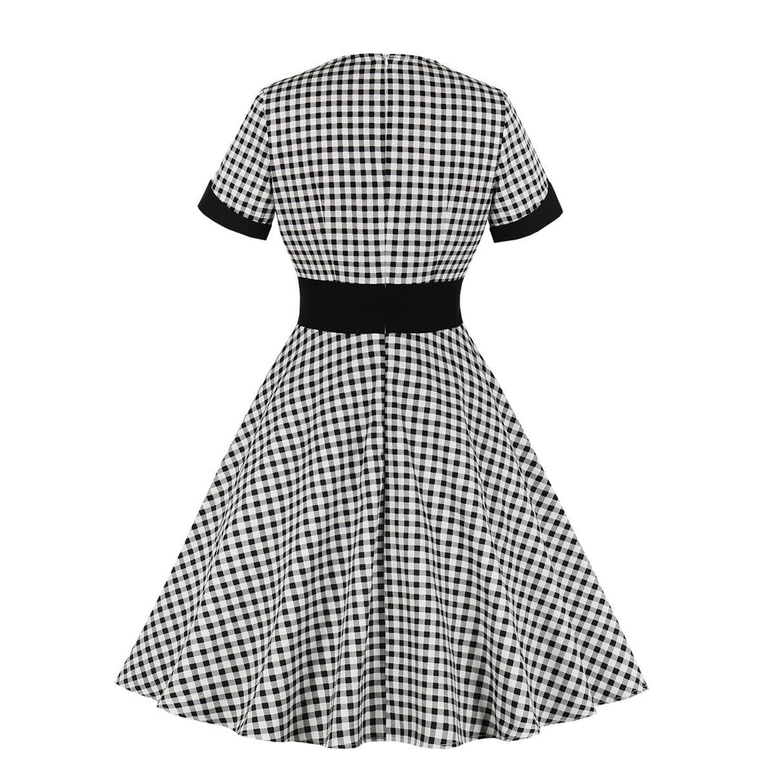 Women Plaid Vintage Square Neckline Short Sleeves Dresses-Vintage Dresses-Free Shipping at meselling99