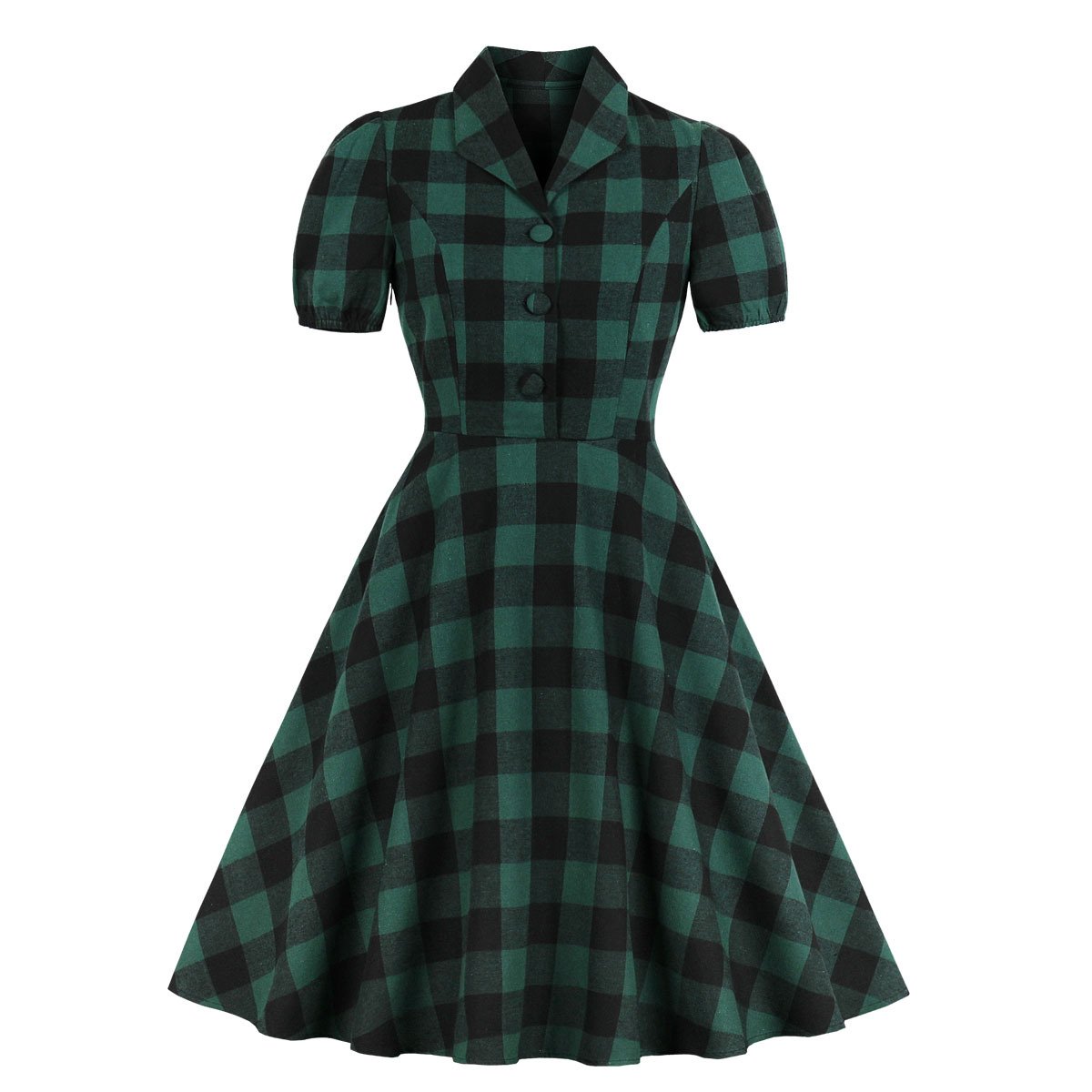 Women Short Sleeves Plaid Vintage Dresses-Vintage Dresses-Free Shipping at meselling99