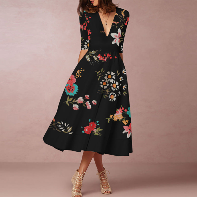 Lovely Floral Print Summer Women Midi Dresses-Dresses-Free Shipping at meselling99