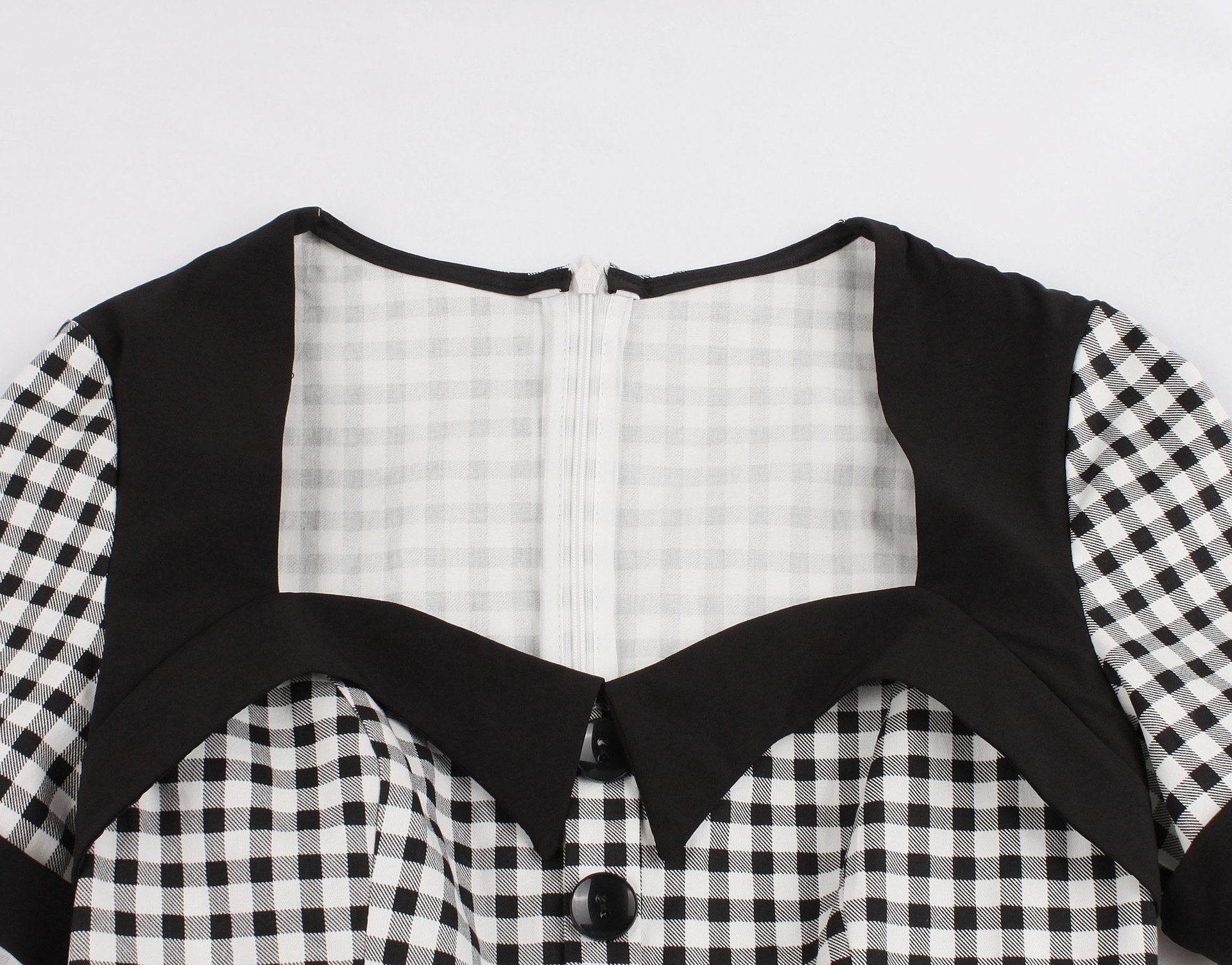 Women Plaid Vintage Square Neckline Short Sleeves Dresses-Vintage Dresses-Free Shipping at meselling99