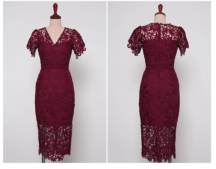 Sexy V Neck Bodycon Lace Dresses-Dresses-Free Shipping at meselling99