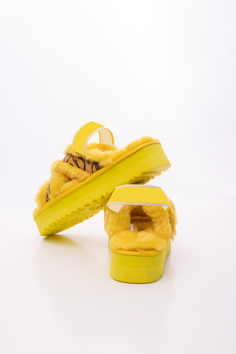 Roar Wool Lined Criss-Cross Strap Slipper - Yellow