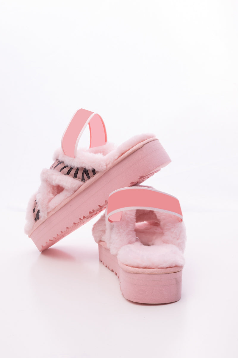 Roar Wool Lined Criss-Cross Strap Slipper - Pink