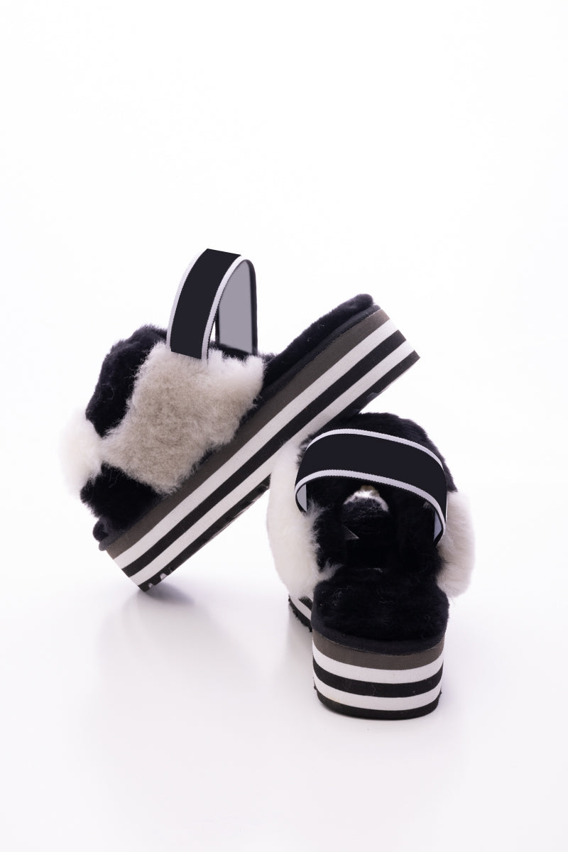 Harmony Contrast Woolen Platform Slipper - Black