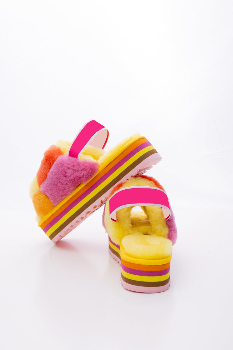 Harmony Contrast Woolen Platform Slipper - Yellow