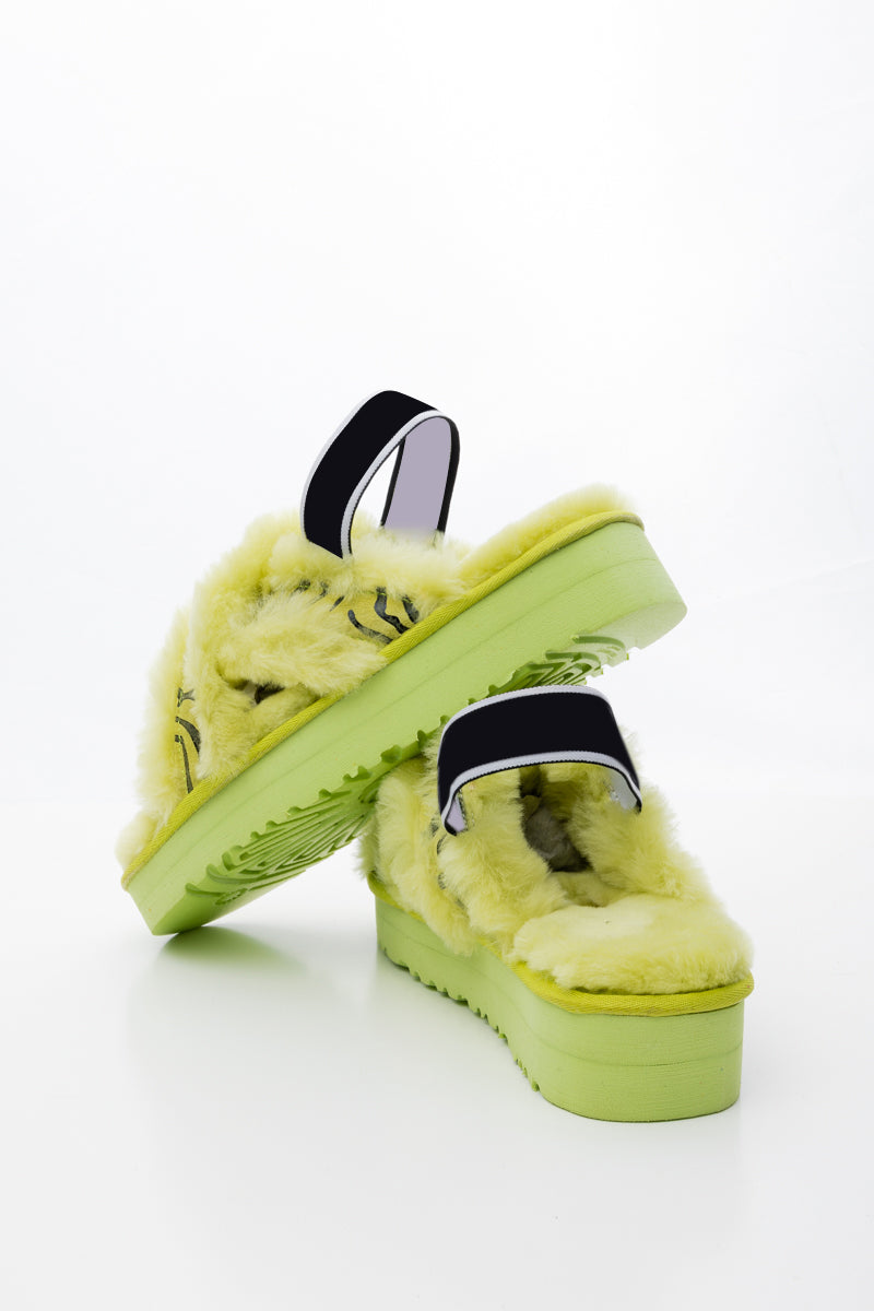 SmRoar Wool Lined Criss-Cross Strap Slipper - Green
