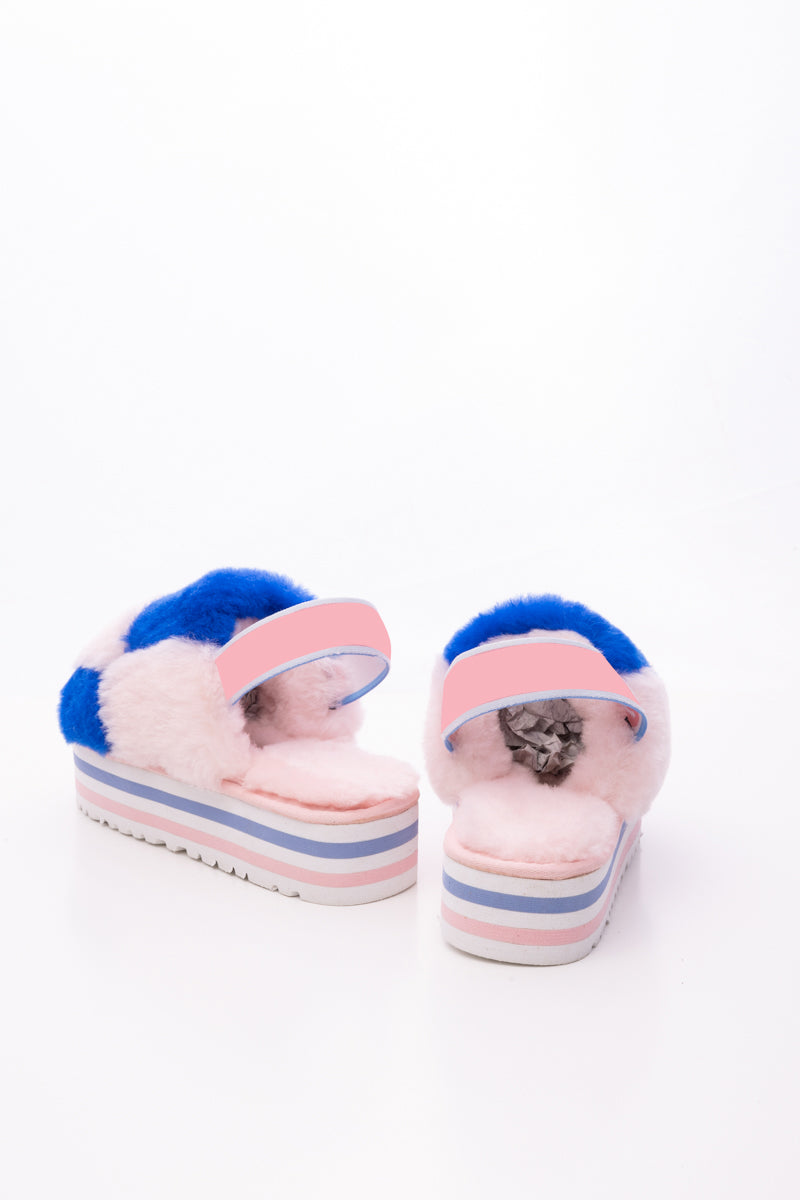 Harmony Contrast Woolen Platform Slipper - Pink
