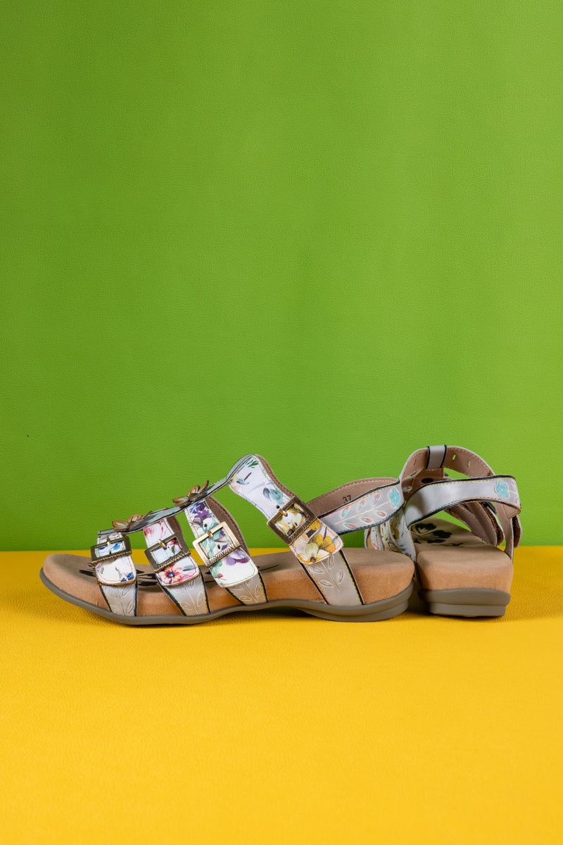 Willa Floral Footbed Leather Strappy Sandal