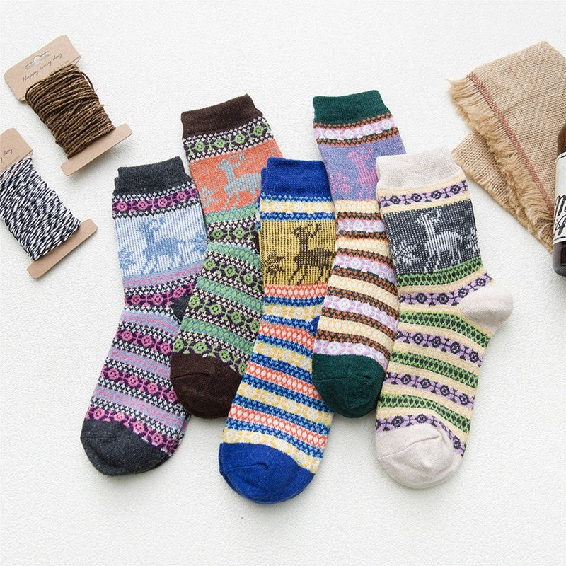 Anti-Stess Breathable Thick Print Soft Sock(A Set Of Five Pairs)