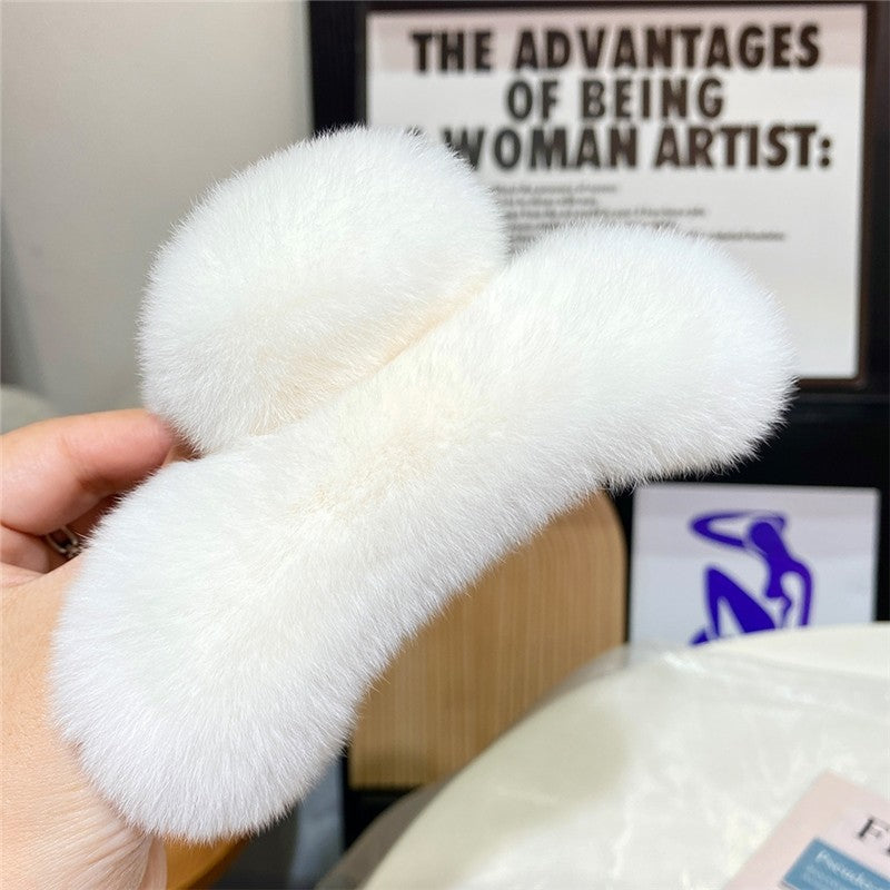 Cute Otter Rabbit Fur Large Claw Clip