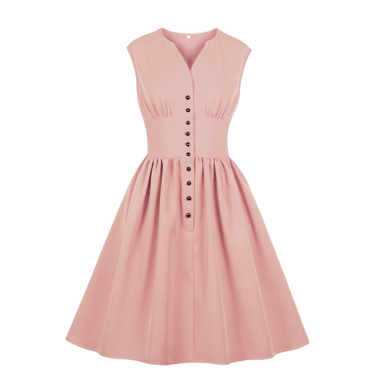 Vintage Button Floral Print High Waist Dresses-Vintage Dresses-Free Shipping at meselling99