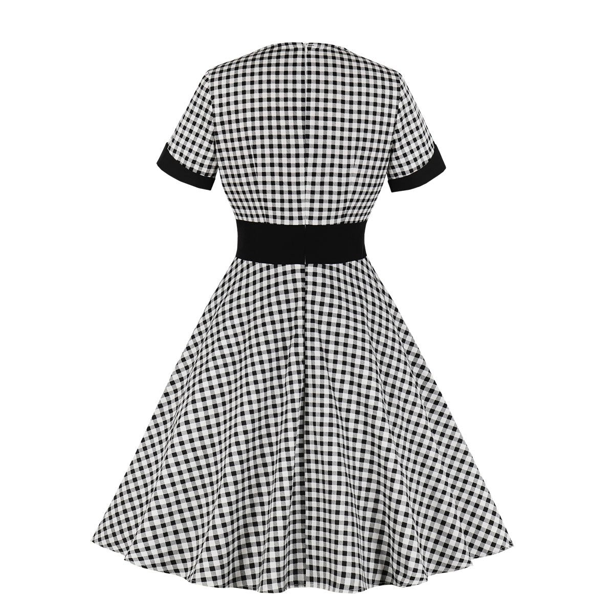Women Plaid Vintage Square Neckline Short Sleeves Dresses-Vintage Dresses-Free Shipping at meselling99
