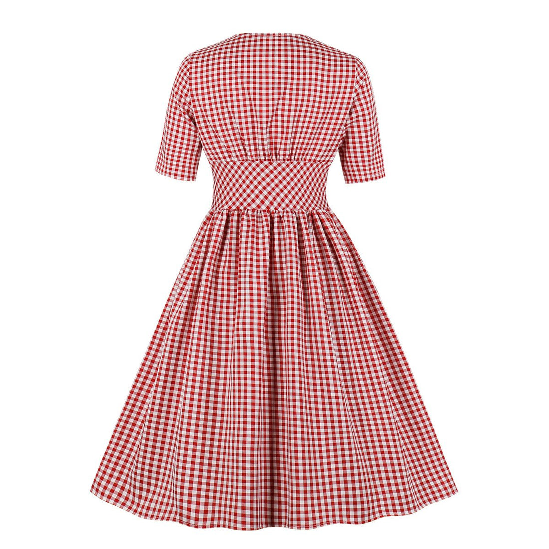 Women Half Sleeves Plaid Retro Dresses with Button-Vintage Dresses-Free Shipping at meselling99