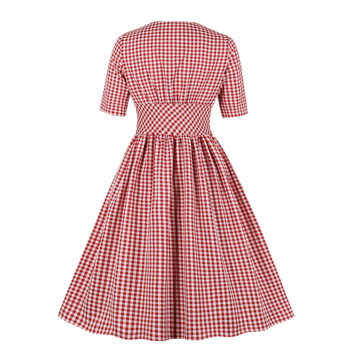 Women Half Sleeves Plaid Retro Dresses with Button-Vintage Dresses-Free Shipping at meselling99