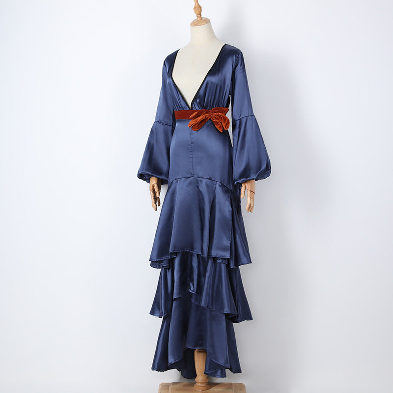 Sexy V Neck Bow Design Long Evening Party Dresses-Dresses-Free Shipping at meselling99