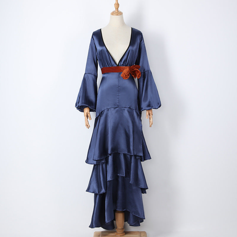 Sexy V Neck Bow Design Long Evening Party Dresses-Dresses-Free Shipping at meselling99