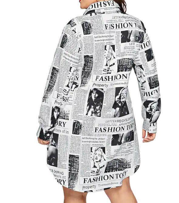 Women Newspaper Print Plus Sizes Short Shirt Dresses-Dresses-Free Shipping at meselling99