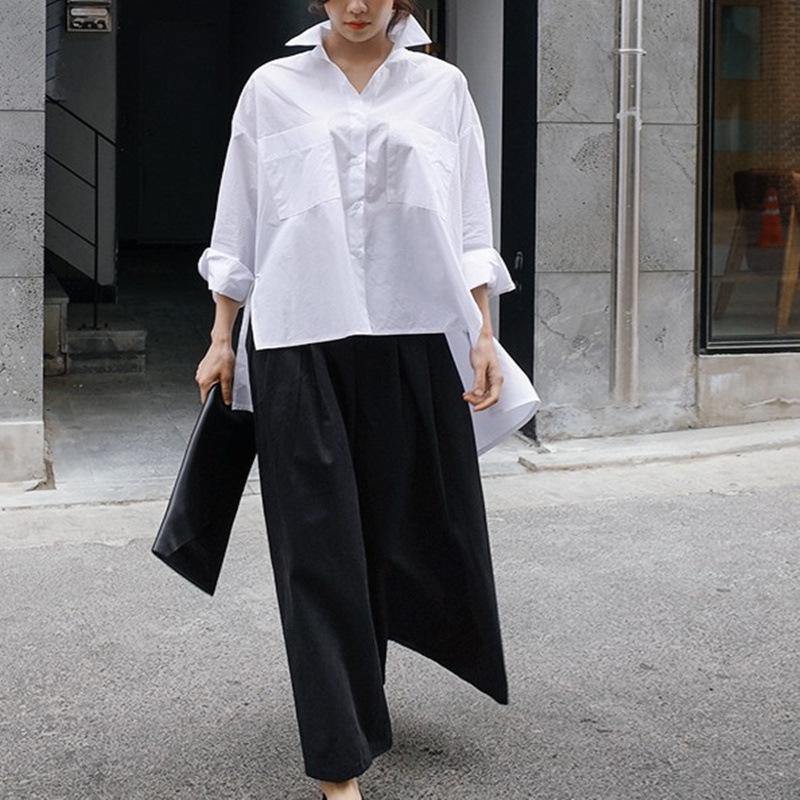 Women Summer White Loose Long Sleeves T-shirts-STYLEGOING